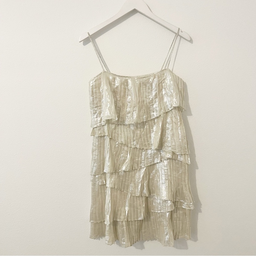 Loeffler Randall Silk Metallic Tiered Dress Cocktail Size 4 - Picture 2 of 6